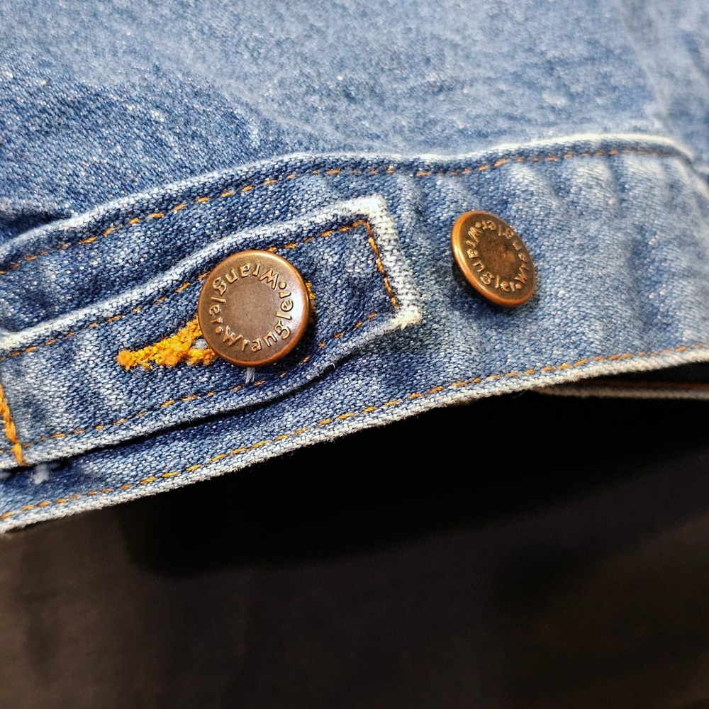 Vintage 70s Wrangler No Fault Denim Trucker Jacket USA Western Blue Mens 42 44 - Picture 7 of 12